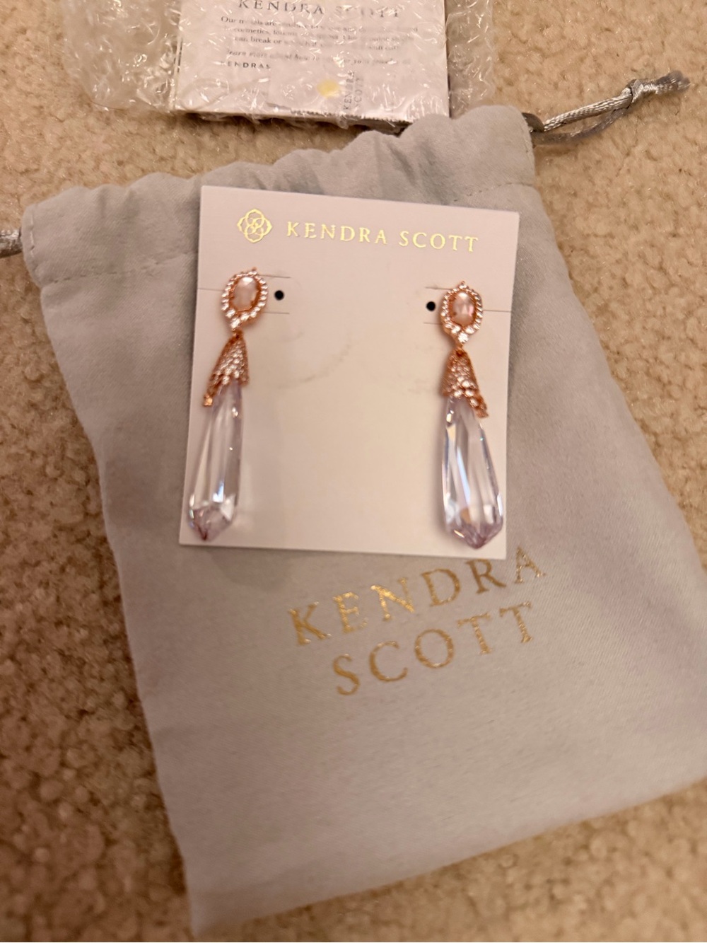 Kendra Scott Rose Gold and Light Purple Crystal Drop Earrings
